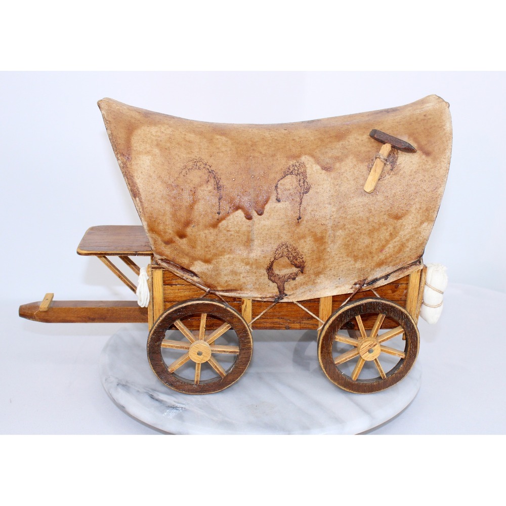Vintage Wooden Covered Wagon Model Western Pioneer Decor Handmade Folk Art